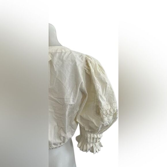 Sea New York Puff Sleeve Thora Thread Pull Button Down Cream Top medium - Picture 10 of 16